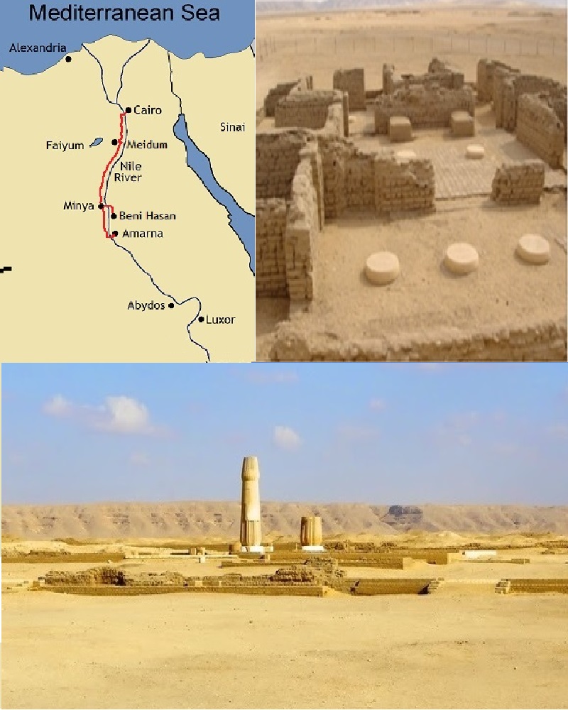 Map and photos of Amarna area in Egypt