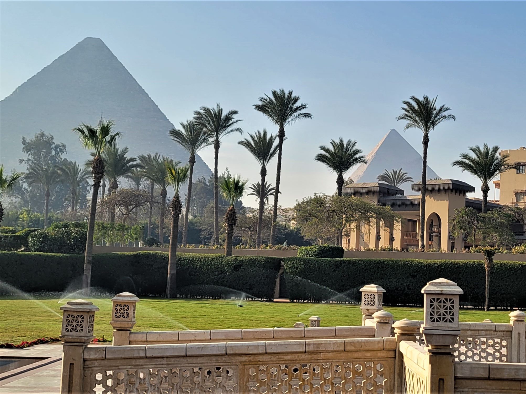 View of the Pyramids of Giza rom the Mena House hotel
