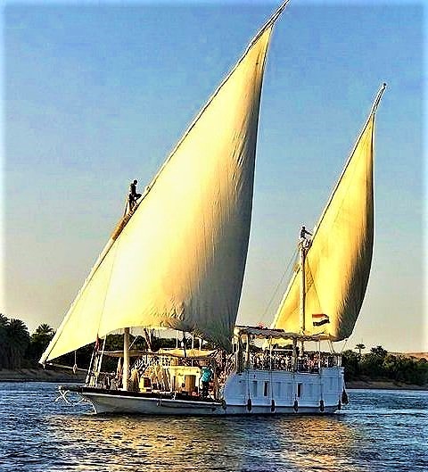 A historic type  Dahabeya sailing vessel on the Nile river, Egypt